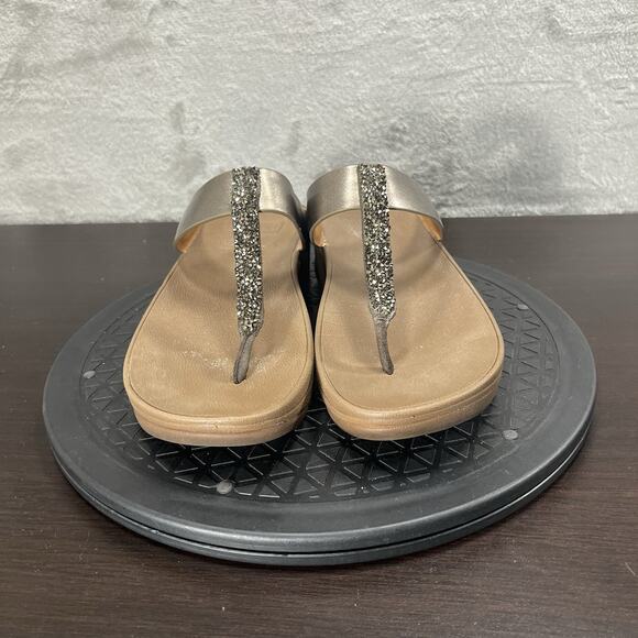 Fitflop Womens Size 6 Fino Toe-Post Flip Flops Bronze Glitter Studded Sandals - Picture 2 of 10